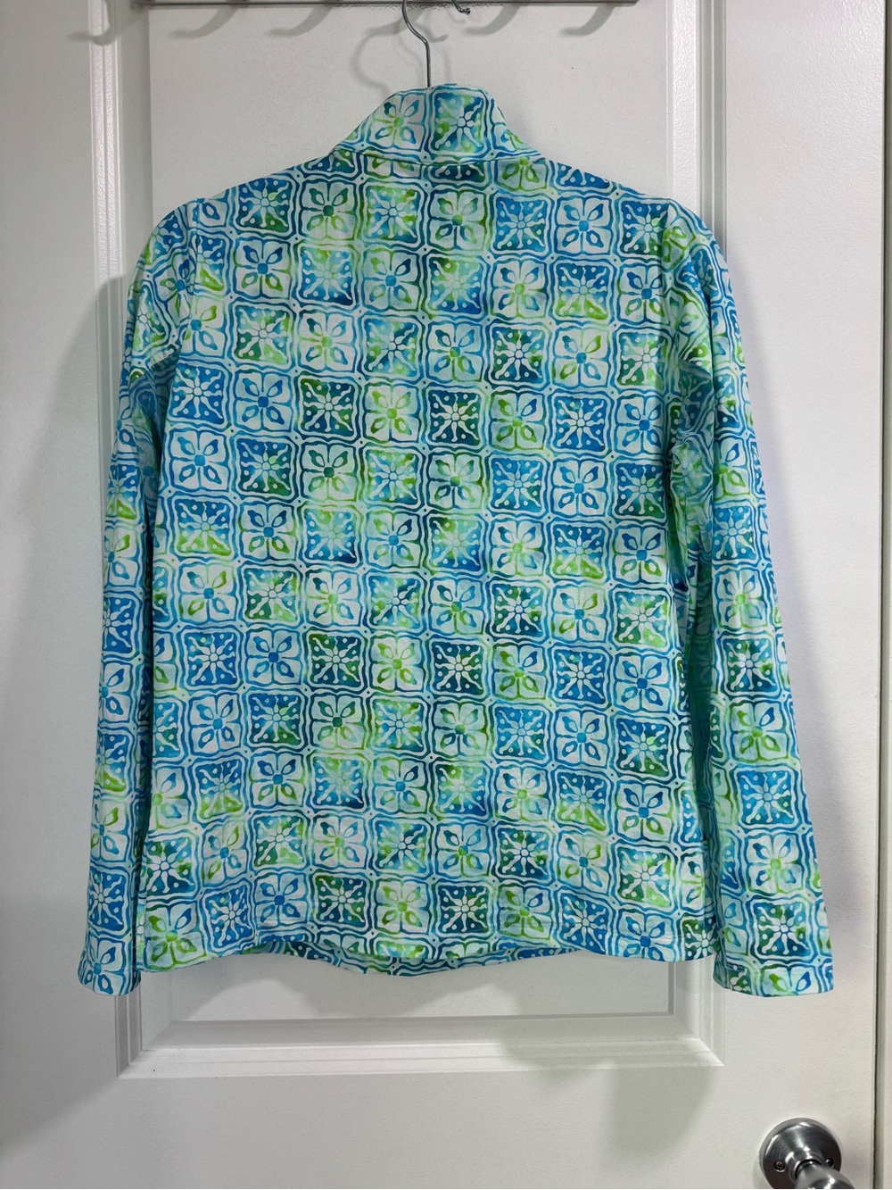 IBKUL Kathy Print Long Sleeve Mock Neck Top Turquoise Lime M - Picture 4 of 7